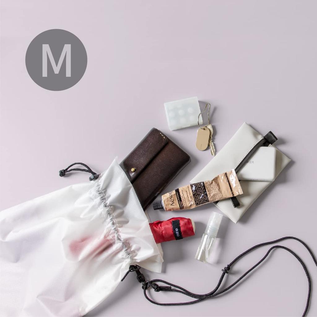 [aso] Regile Kinchaku, Medium Drawstring Bag, Sacoche, Accessory Case, White X Gray, ZE-V204