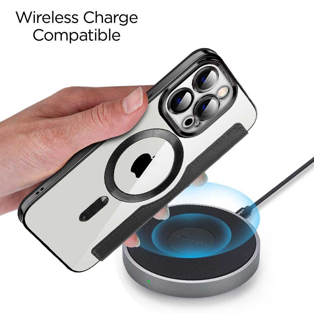 Dla iPhone 13 Pro 6,1 cala Kompatybilny z MagSafe Blokowanie RFID Przegródki na karty TPU amortyzujący wstrząsy Elektroplaterowany Przezroczysty tył Etui z klapką z folią na obiektyw