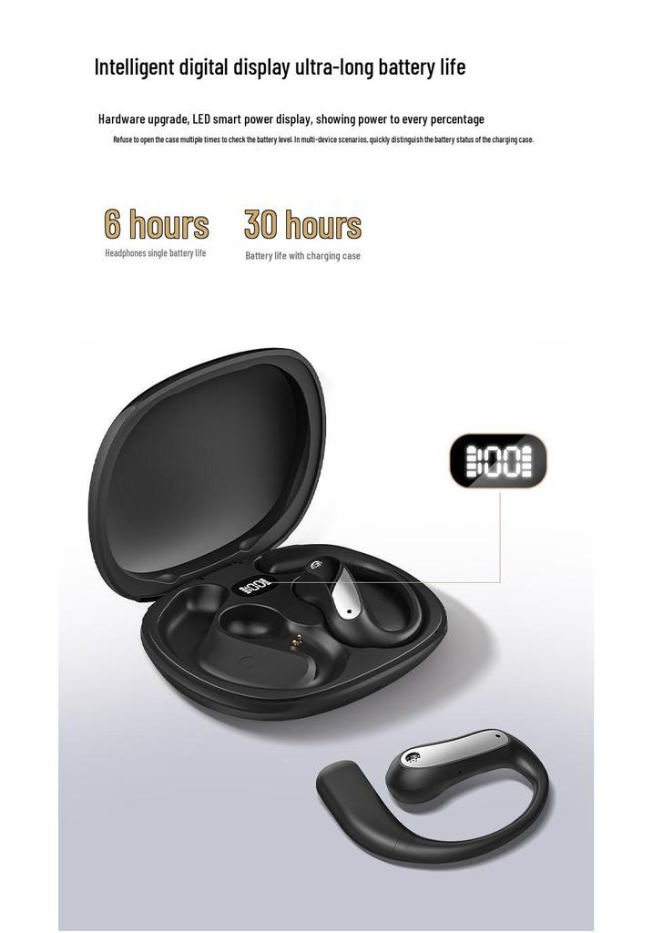 JM37 Wireless Ear Hook Earphones: Digital Bluetooth, Non-In-Ear, Noise Cancelling, AI Smart Translation, Sports Design