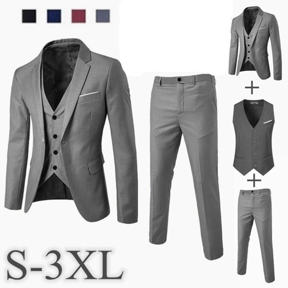 Men's Slim Button Suit Pure Color Dress Blazer Host Show Jacket Coat