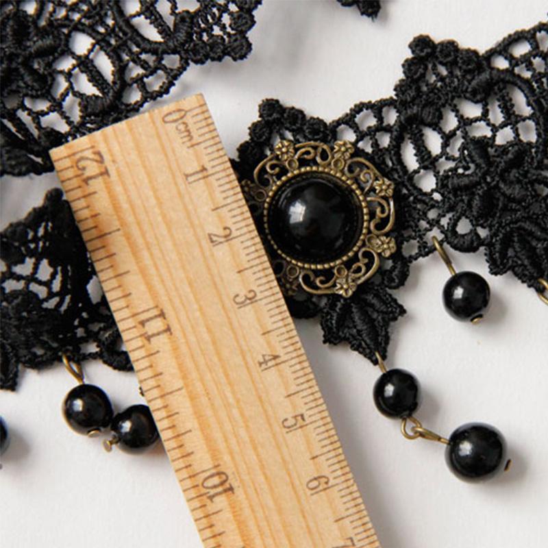 Beads Black Hairbands For Women Girls Neo-Gothic Flower Lace Tiara Headdress Female Halloween Party Fashion Noble Jewelry