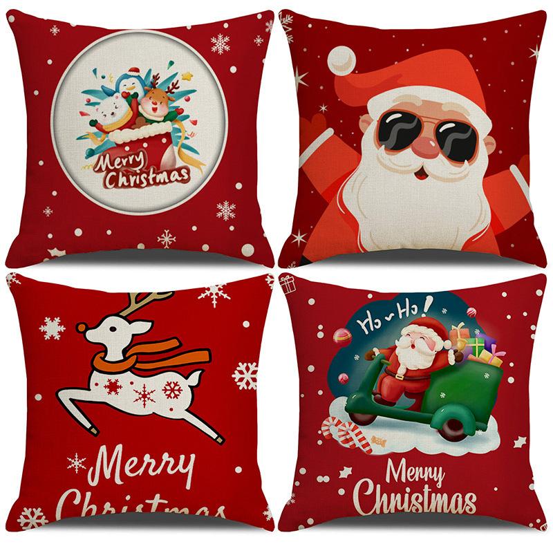 Christmas Theme Pillowcase Christmas Snowman Printed Linen Pillowcase High-value Car Pillowcase