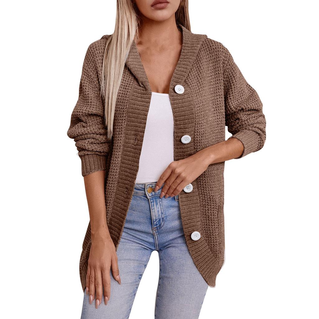 Hooded Long Autumn And Winter Women's Knitted Cardigan Coat Retro Loose Button Sweater