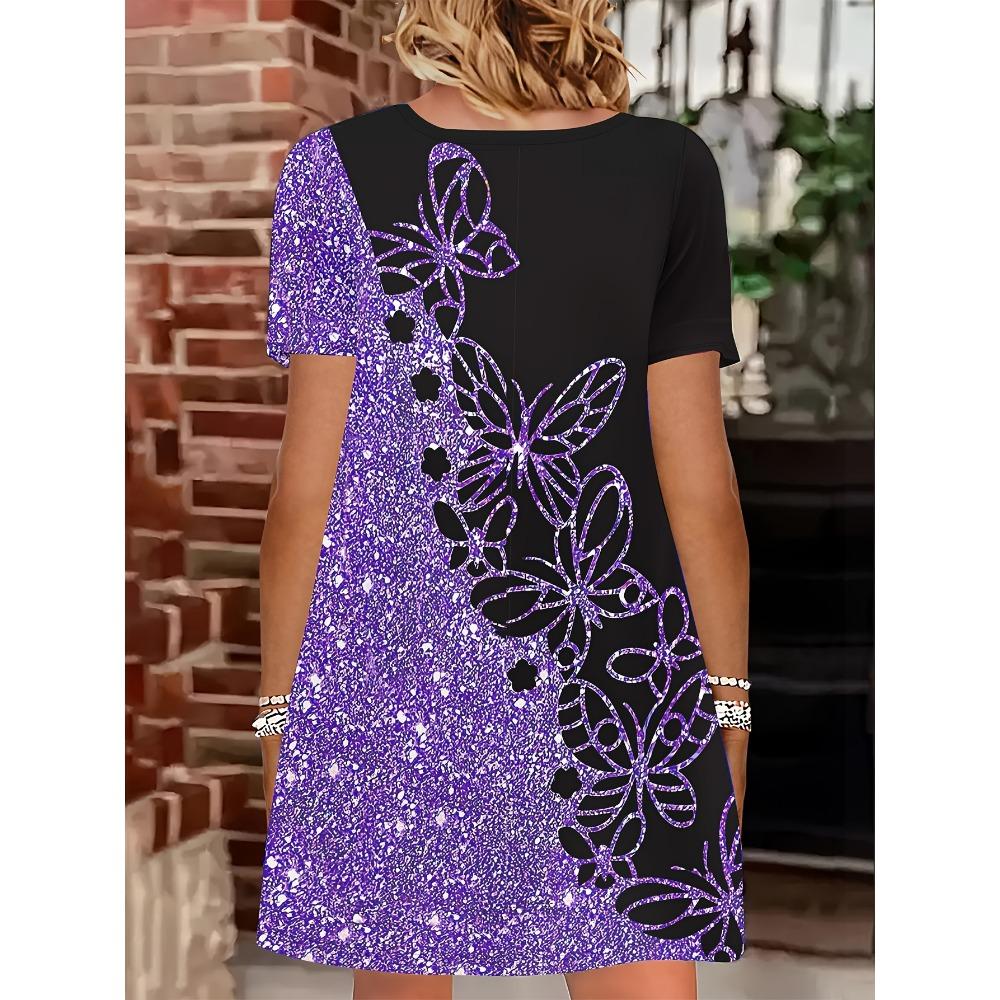 Summer Women's Fashionable Round Neck Short Sleeved Dress, Casual Outdoor Street Wear, Daily Clothing