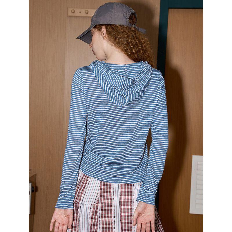 Coolhut Preppy Style Striped Hooded Pullover Slim Casual New Women's Top Long-Sleeved T-Shirt