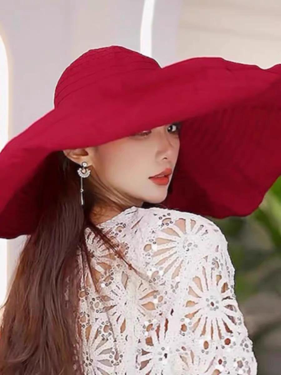 

Summer sun hat women s super large brim foldable seaside vacation beach hat Internet celebrity same sunscreen sun hat 56-58cm