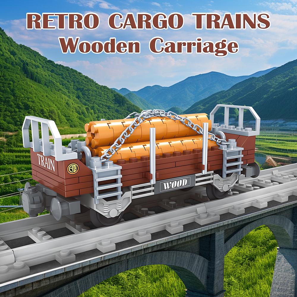154PCS Railway Wooden Carriages Building Blocks MOC Bricks Small Paticle Blocks Toys Train Steam Toys For Kids Gifts