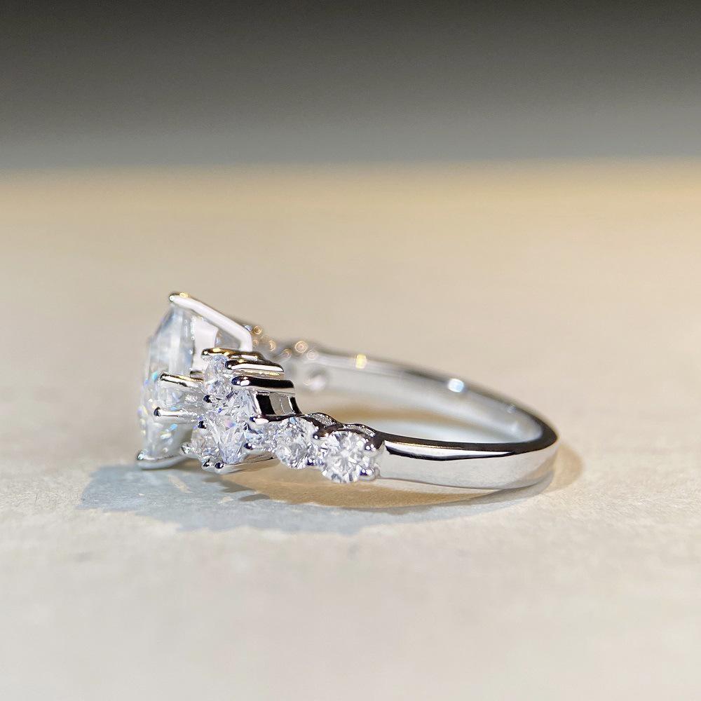 S925 Sterling Silver Princess Cut Moissanite Ring for Women, 6X6, D Color White.