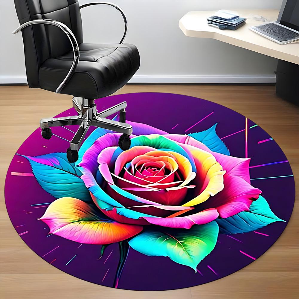 1pc Rainbow Rose Print Chair Carpet for Office, Non-slip, Soft and Durable Office Rug, Perfect for Office yy260131059