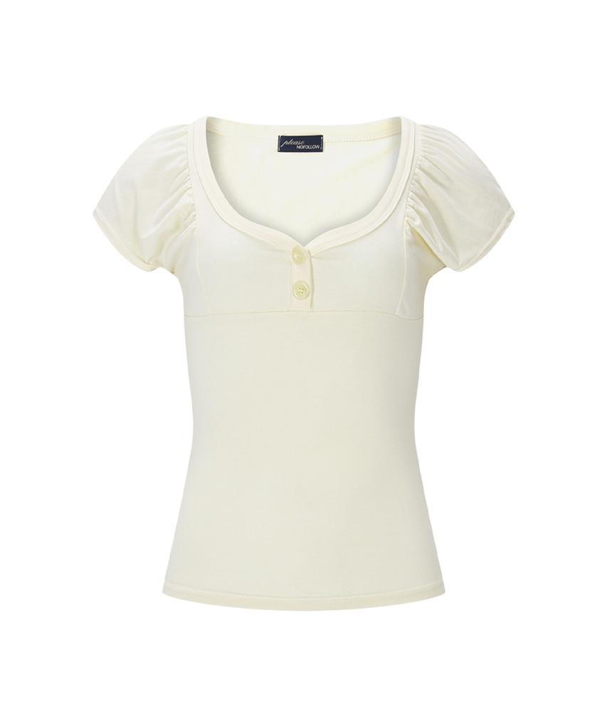 Peullijeunopallou Sia Button Shirring Short Sleeve Top (Lemon)
