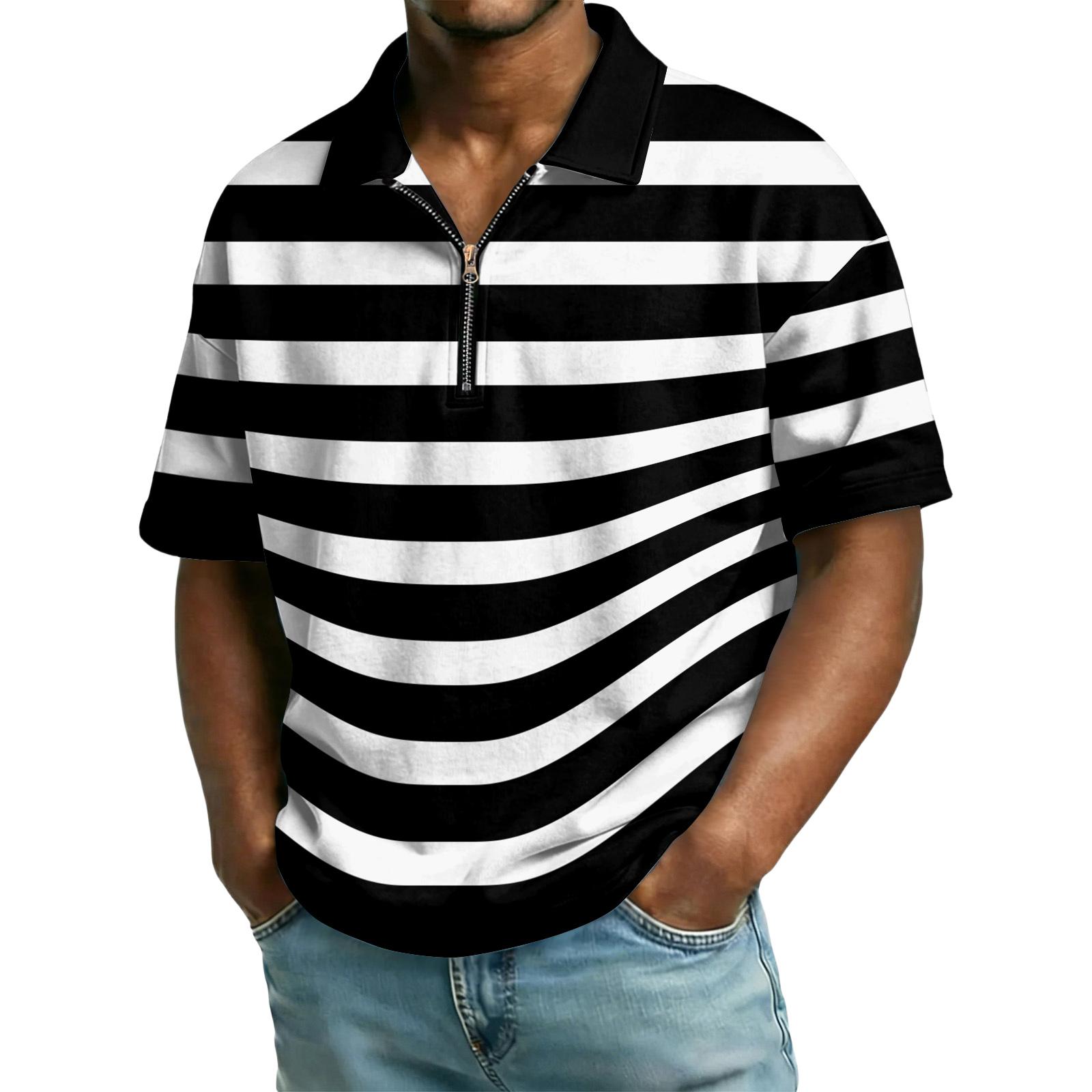 

Men s Casual Collared Zipper Neck Short-Sleeve Top M чорний