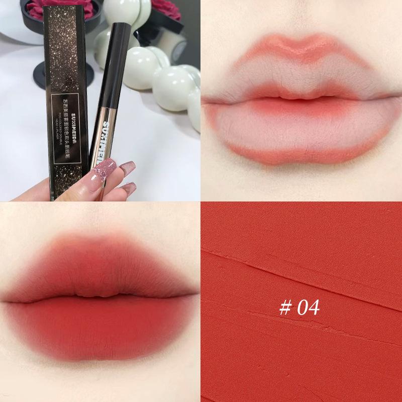 

Suxi Meida Double-Ended Matte Lip Glaze and Liner - Long-Lasting, Non-Stick. 0.25g Lipstick + 0.6g Lip Gloss