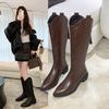 Pointed boots women's 2025 autumn new thick heel retro knight boots western thin boots autumn single boots women