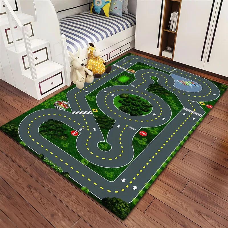 3D-Druck Kinderspielmatte Stadtverkehrskarte Großer Flächenteppich Teppich für Wohnzimmer Schlafzimmer Kinder Spielen Rutschfeste Bodendekormatte Geschenk