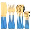 4pcs/16pcs Stainless Steel Blue Dinnerware Cutlery Set Mirror Polished Flaware Set Tableware Dinner Fork Spoon Knife Set