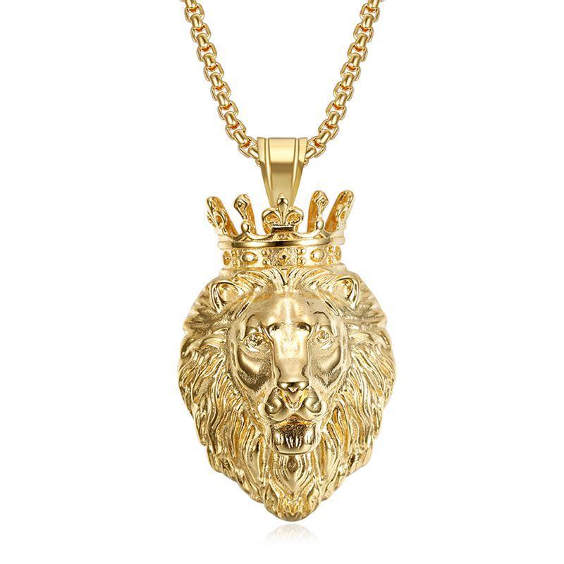 Men's Hip Hop Lion Pendant Necklace Stainless Steel Gold Black Cuban Chain Punk Men Fashion accessories