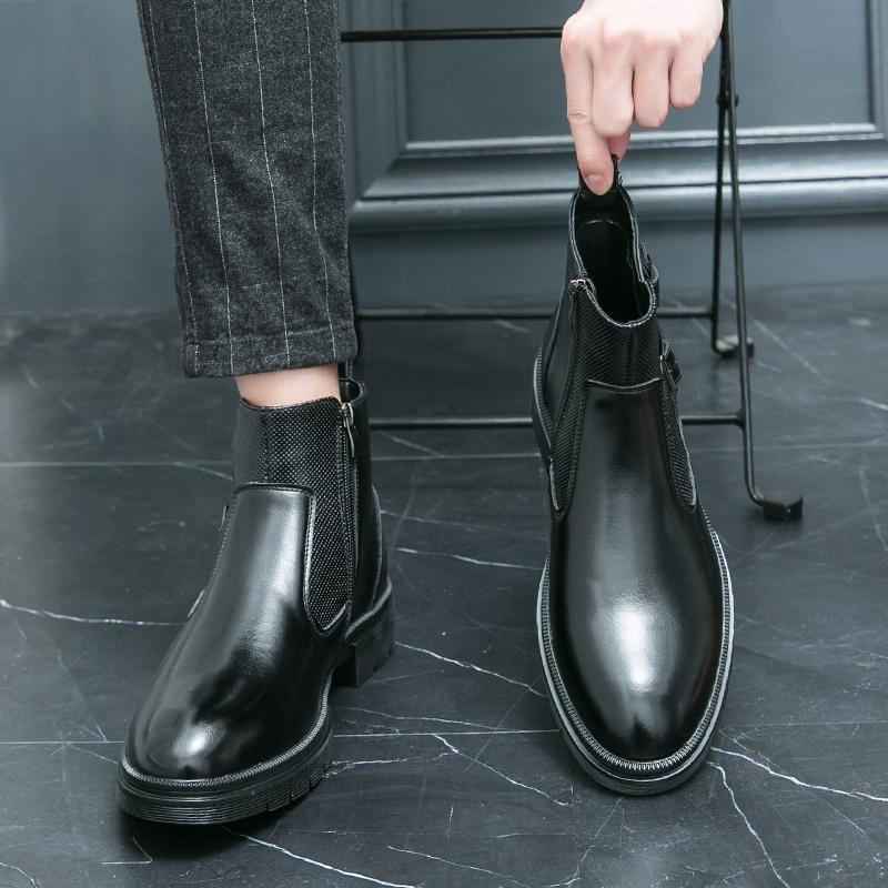 Fashion High Quality Fashionable Side Zippered Men High Top Boots with Autumn British Style Double Buckle Comfortable Leather Short Boot