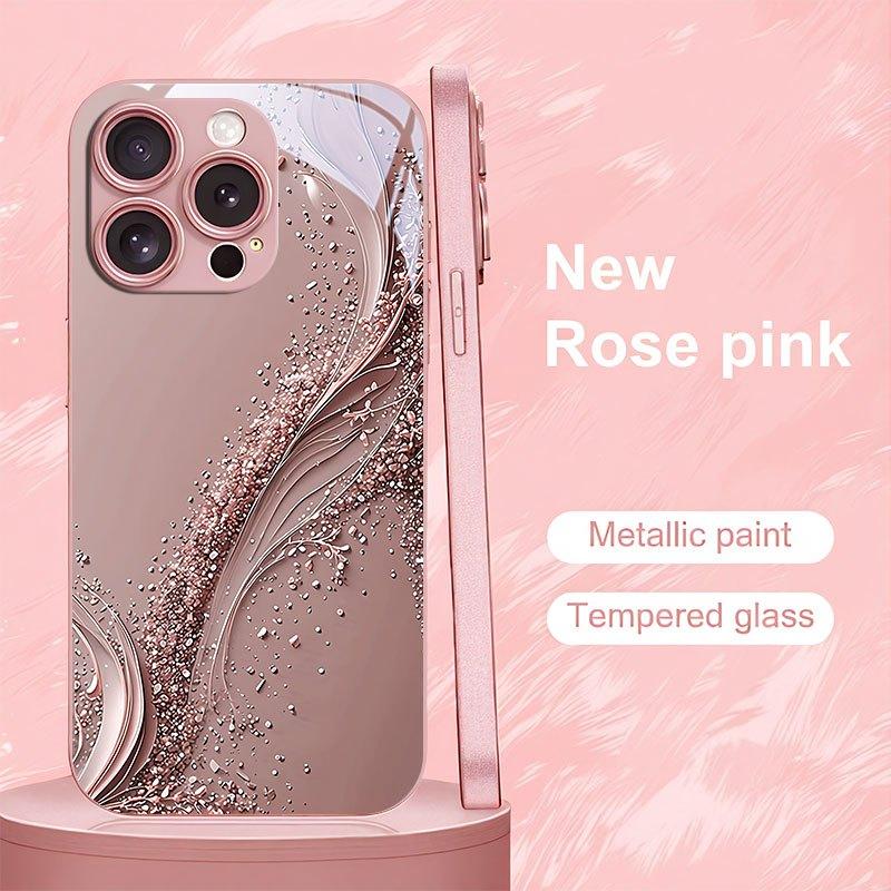Pink Gradient Fluid Art Glass Phone Case Suitable for iPhone17 16 15 14 13 12 11Pro/Max/Plus Anti Drop and Shockproof Back Cover