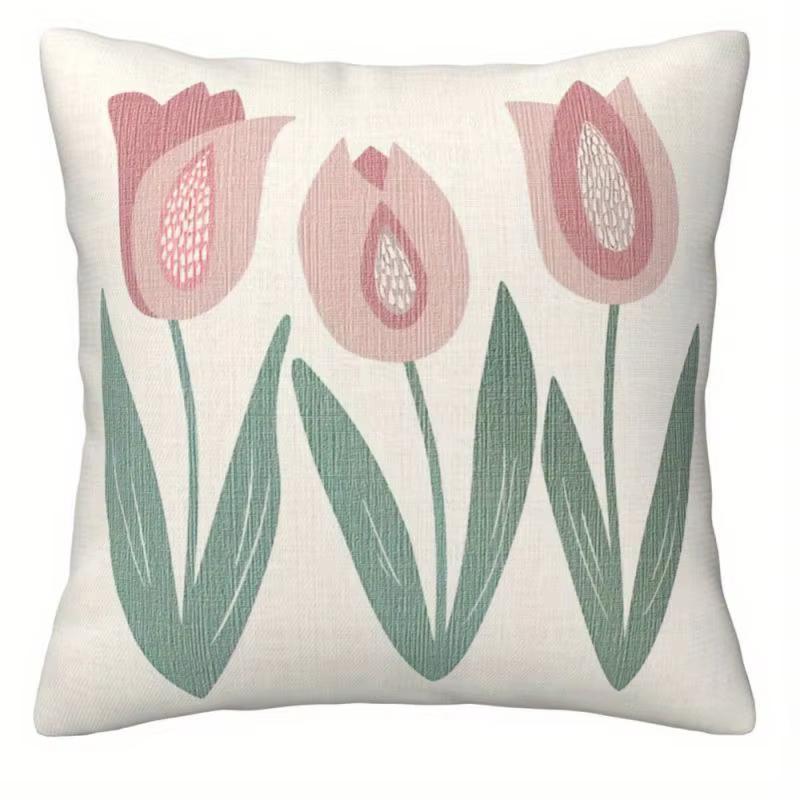 pc Fresh Pink Green Floral Pillow Cover D DoubleSided Polyester Cushion Case Daisy Tulip Decor Gift for Flower Lov