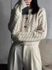 Women's Wool Cable Knit Cardigan Sweater - Autumn/Winter High-Waisted with Horn Button