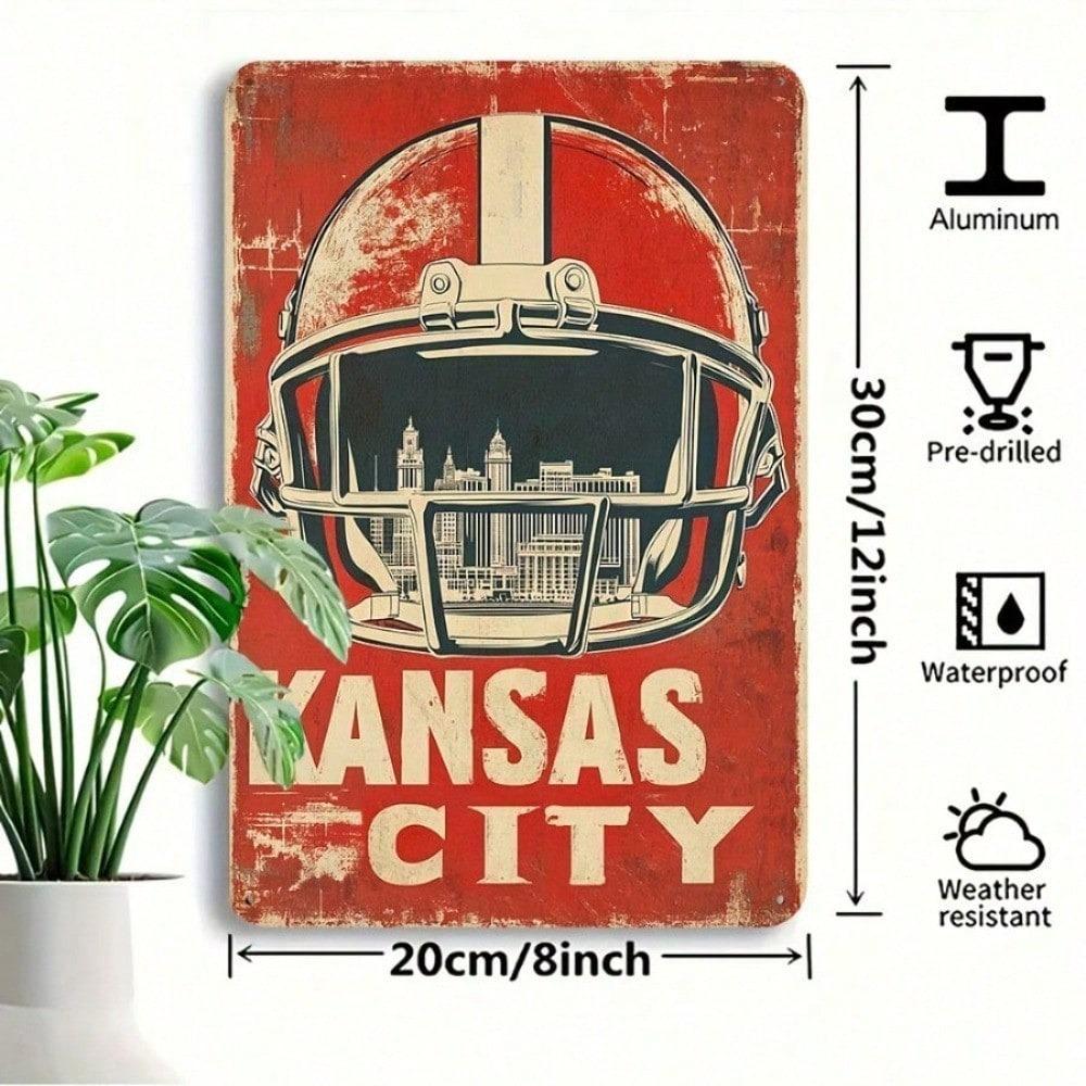 Vintage Kansas City Chiefs Football Helmet Metal Wall Art Sign 12x8 Inch Retro Home Decor Weatherproof Outdoor