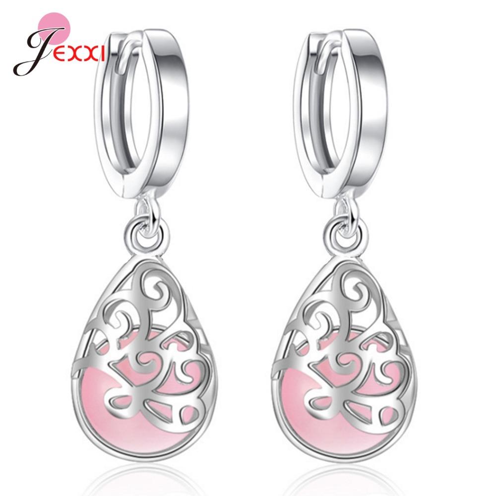 Original Real 925 Sterling Silver Jewelry Water Drop Opal Cat Stone Hollow Tear Design Earrings For Women Ladies
