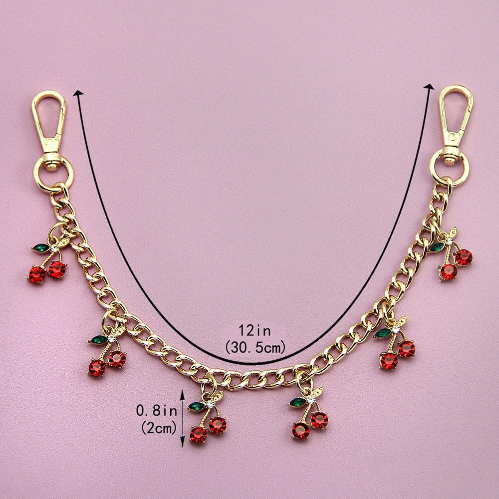 DIY Zinc Alloy Bag Hanging Chain with Cherry Pendant Detachable Clothing Pants Chain Shoulder Bag Carrying Chain for Woman