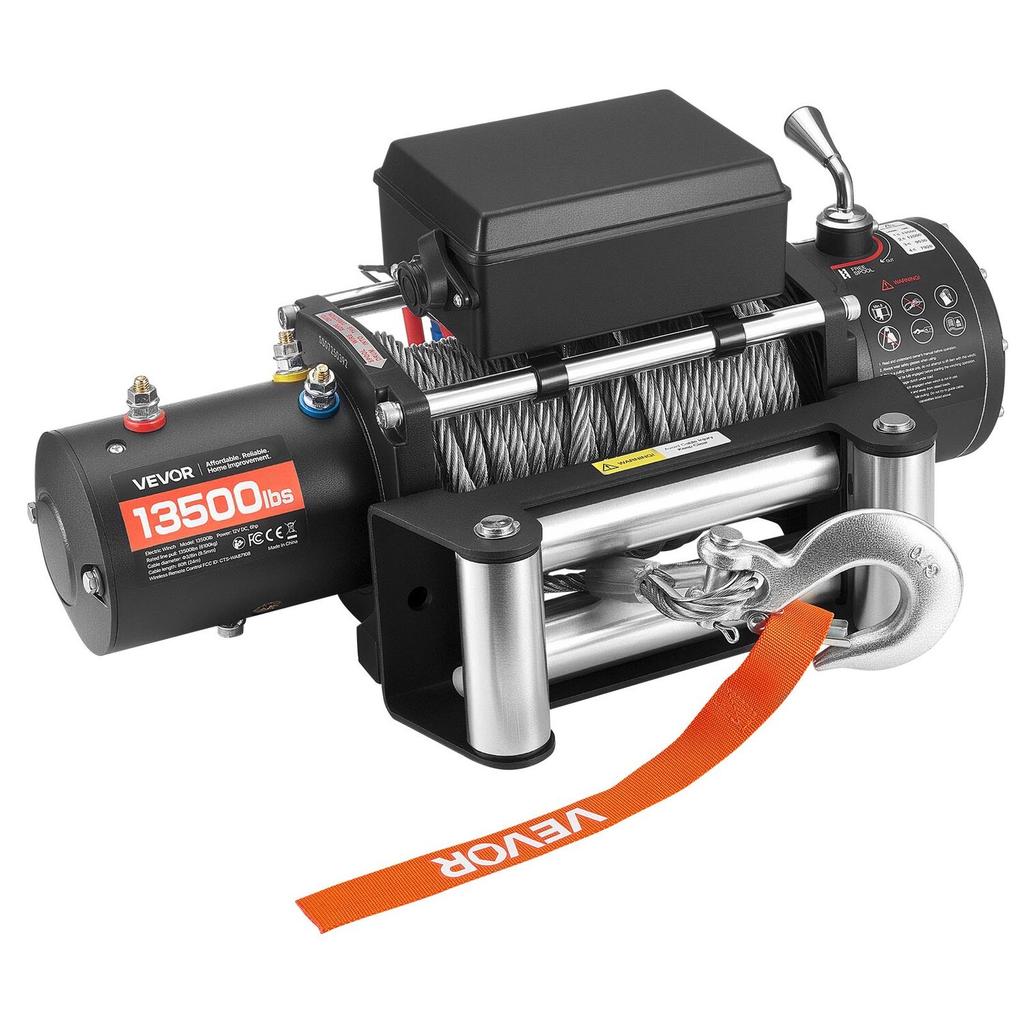 Electric Winch, 6100 kg Load Capacity, 12V DC Truck Winch with 9.5 mm x 24 m Steel Rope, Wireless & Wired Remote Control, IP55 Waterproof for Towing