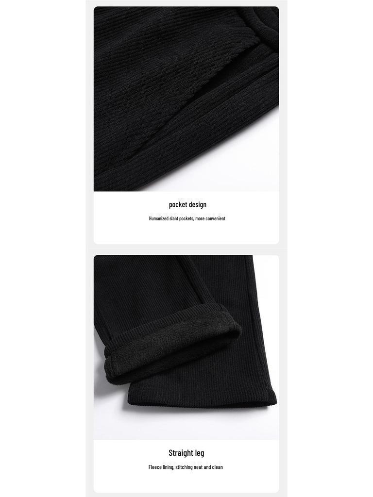 Men's Corduroy Pants - Middle-Aged & Elderly, Autumn/Winter, Straight Fit, Loose, Plus Velvet Thickened