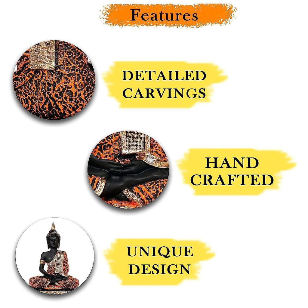 Polyresinová socha sedícího idolu Buddhy Předváděcí kus pro dekoraci domova Dárkové předměty-Org_Blk-Bs2-(00), Vícebarevný