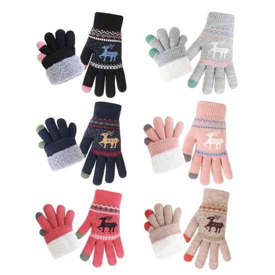 1 Pair Knitted Reindeer Full Finger Gloves Men Women Touch Screen Winter Warm Thick Fleece Gloves Outdoor Cycling Cold Weather Thermal Gloves