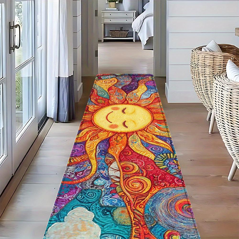 1Pcs Bohemian Sun Totem Runner Mat Vibrant Mandala Design with Multicolor Boho Patterns Washable Washable Area Mat for Kitchen Hallway Living Room