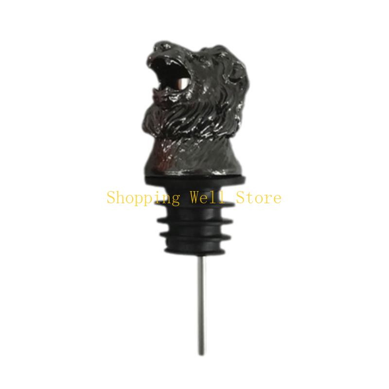 

KX4B Zinc Alloy Wine Pourer Animal Head Shaped Liquor Bottle Stopper Wine Aerator Pour Dispenser Decoration for Parties чорний