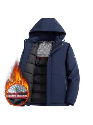 Men's Business Casual Down Jacket with Detachable Hood - Graphene Insulated, Thick Padded Cotton Coat for Winter