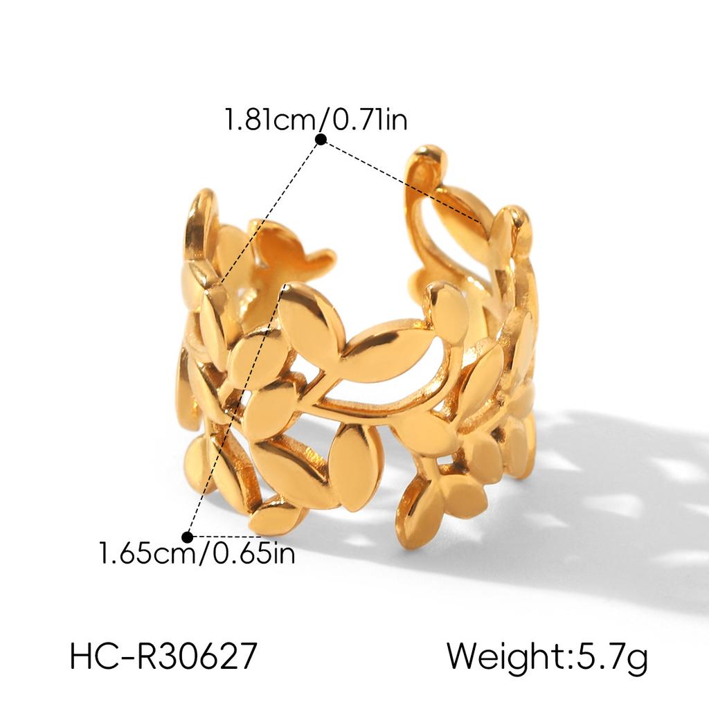 European and American Style Stainless Steel Hollow Leaf Ring, Exaggerated Jewelry, Fashion High-end Titanium Steel Ring