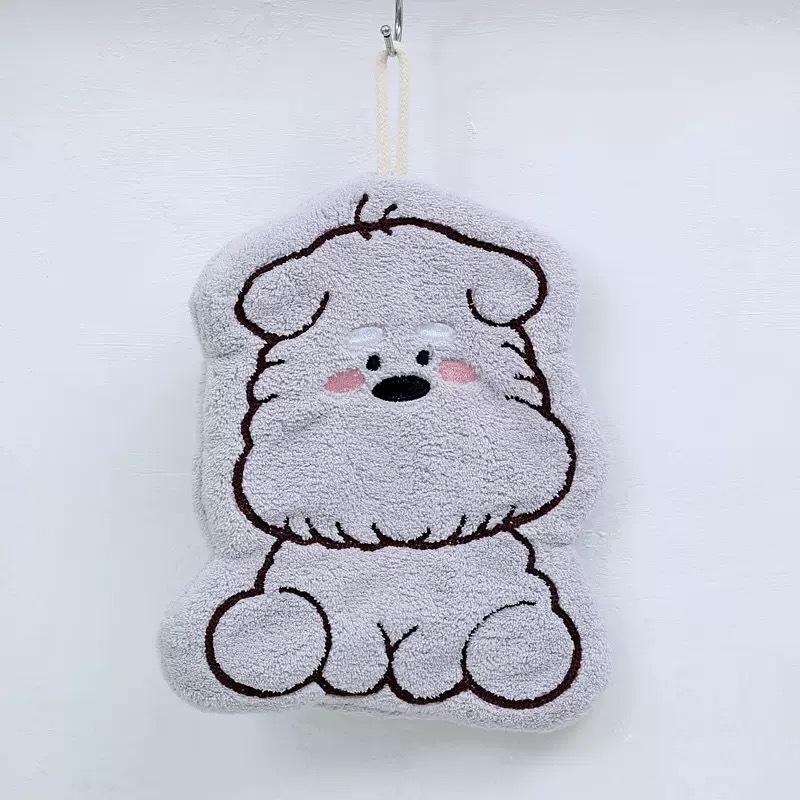Coral fleece puppy hand towel hanging type kitchen bathroom rag double layer thickened cartoon portable non-shedding handkerchief
