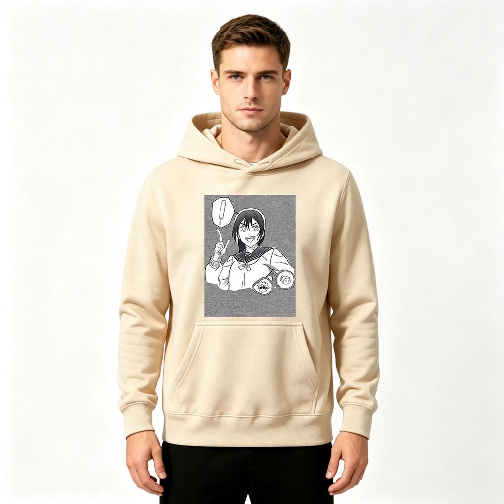 Men's Anime Print Pullover Hoodie, Casual Long Sleeve Sweatshirt with Cool Manga Character Graphic