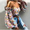 Sexy Ladies Off-shoulder Tube Top Print Chiffon Shirts Casual Spring Summer Lantern Sleeves Pullover Elegant Office Slim Blouses