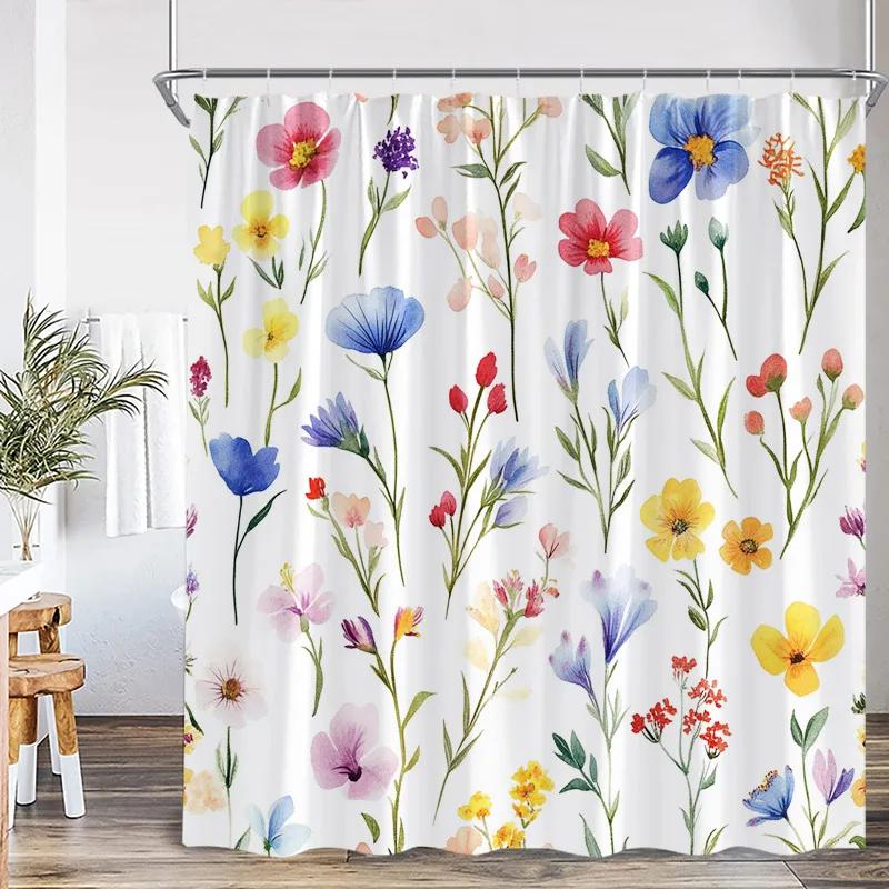 Blue Leaf Watercolor Plant Shower Curtain Modern Minimalist Home Bathroom Decorative Fabric Shower Curtain with Hook