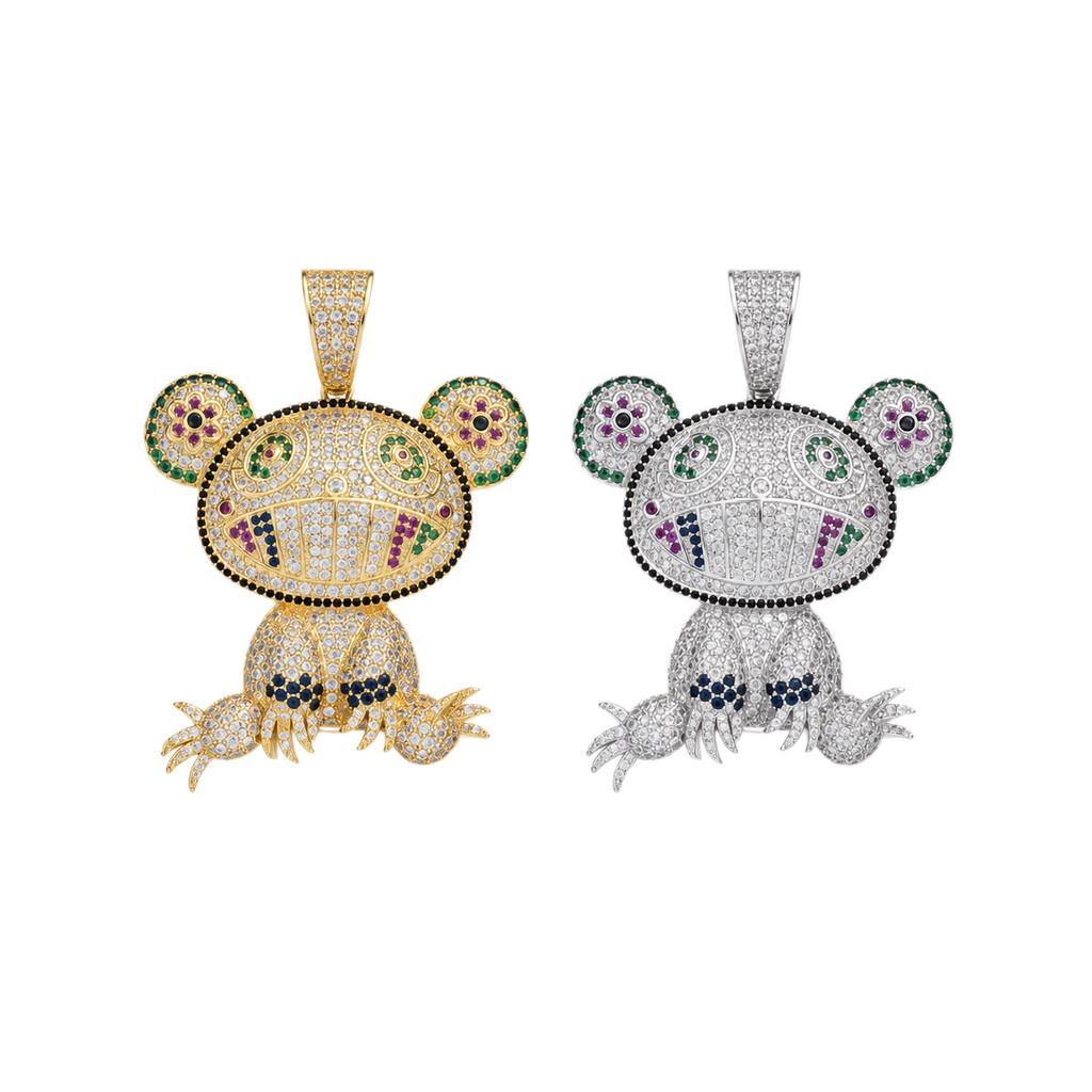 European and American Popular Color Frog Pendant with Copper Inlaid Zircon and Full Diamond Men's Hip-hop Necklace