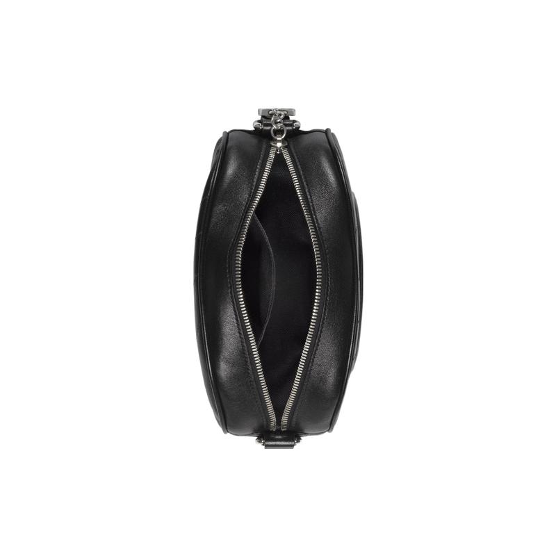 Gucci Blondie Double G Logo Removable Shoulder Strap with Zipper Closure Leather Crossbody Shoulder Bag Women's Black