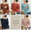 Baumwollpullover im koreanischen Stil mit gerolltem Saum und Rundhalsausschnitt für Damen, langärmlig und locker geschnitten