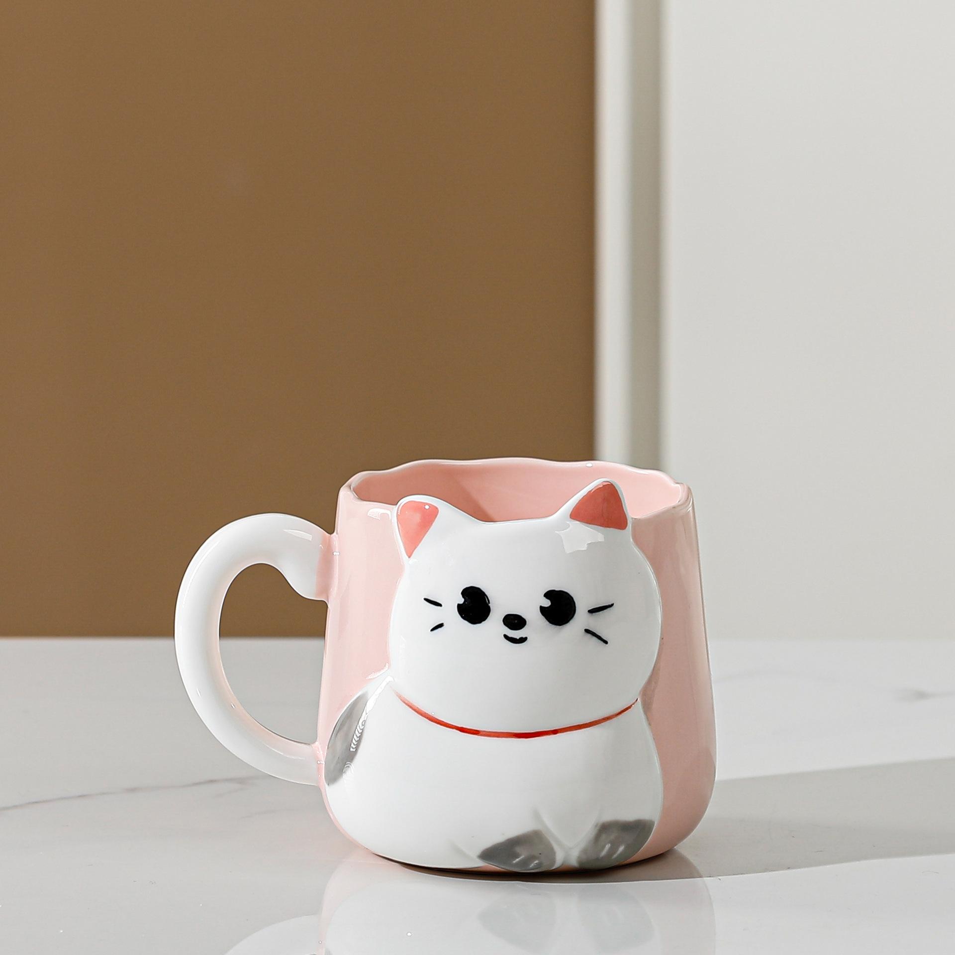 

Творческий ручной росписью рельефный кот керамическая кружка кружка для домашнего завтрака молочная чашка сувенир милый подарок чашка 450ML