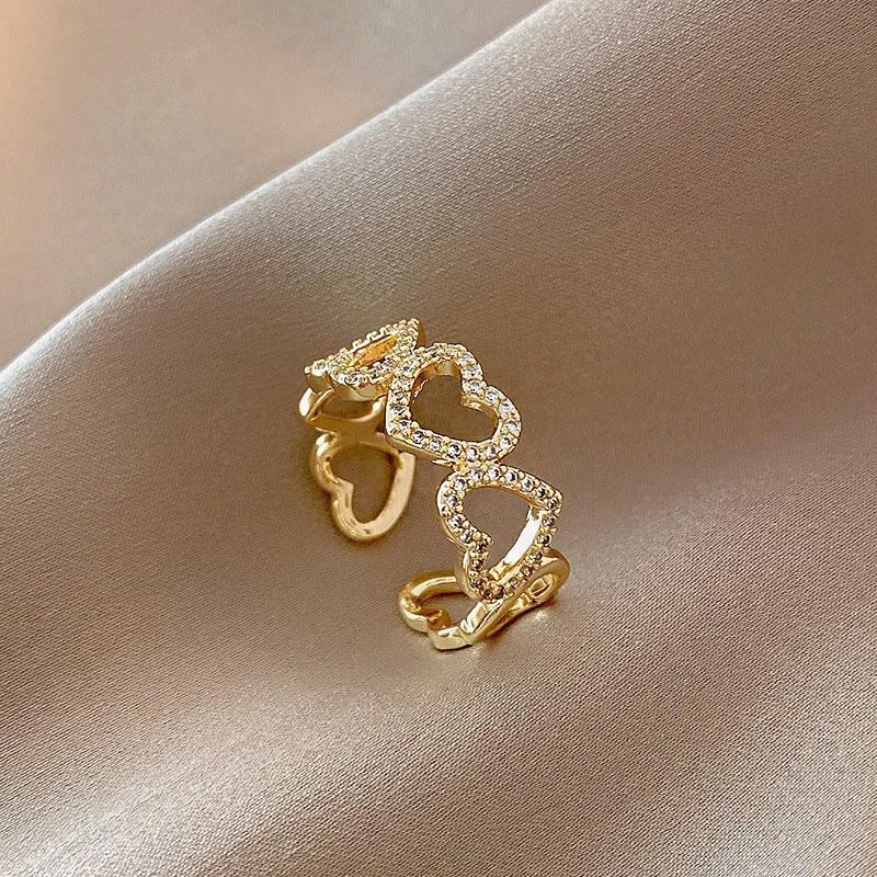ANENJERY Micro Zircon Heart Rings Female Shiny Simple Light Luxury Korea Jewelry