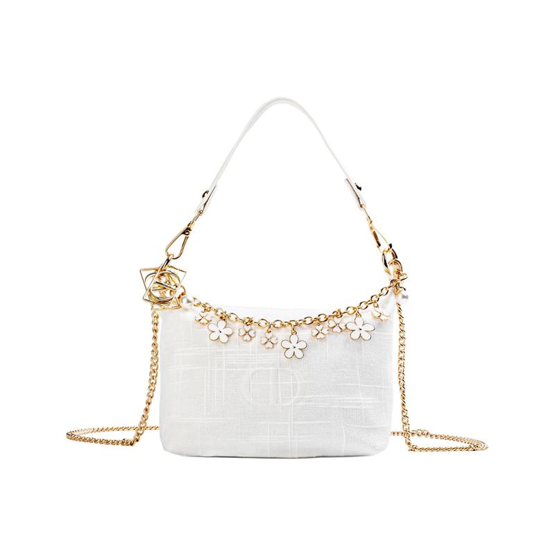 

DIOR [Customized Cosmetic Bag] Canvas White Flower Secret Chain Decoration Gentle Girly Style French Romance Textured Fabric White Storage Bag белый