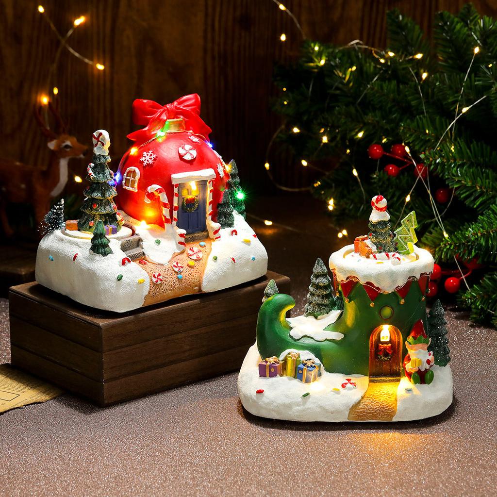 Christmas Resin Glow Rotating with Music Ornaments Christmas Gift Music Box Christmas Decorations