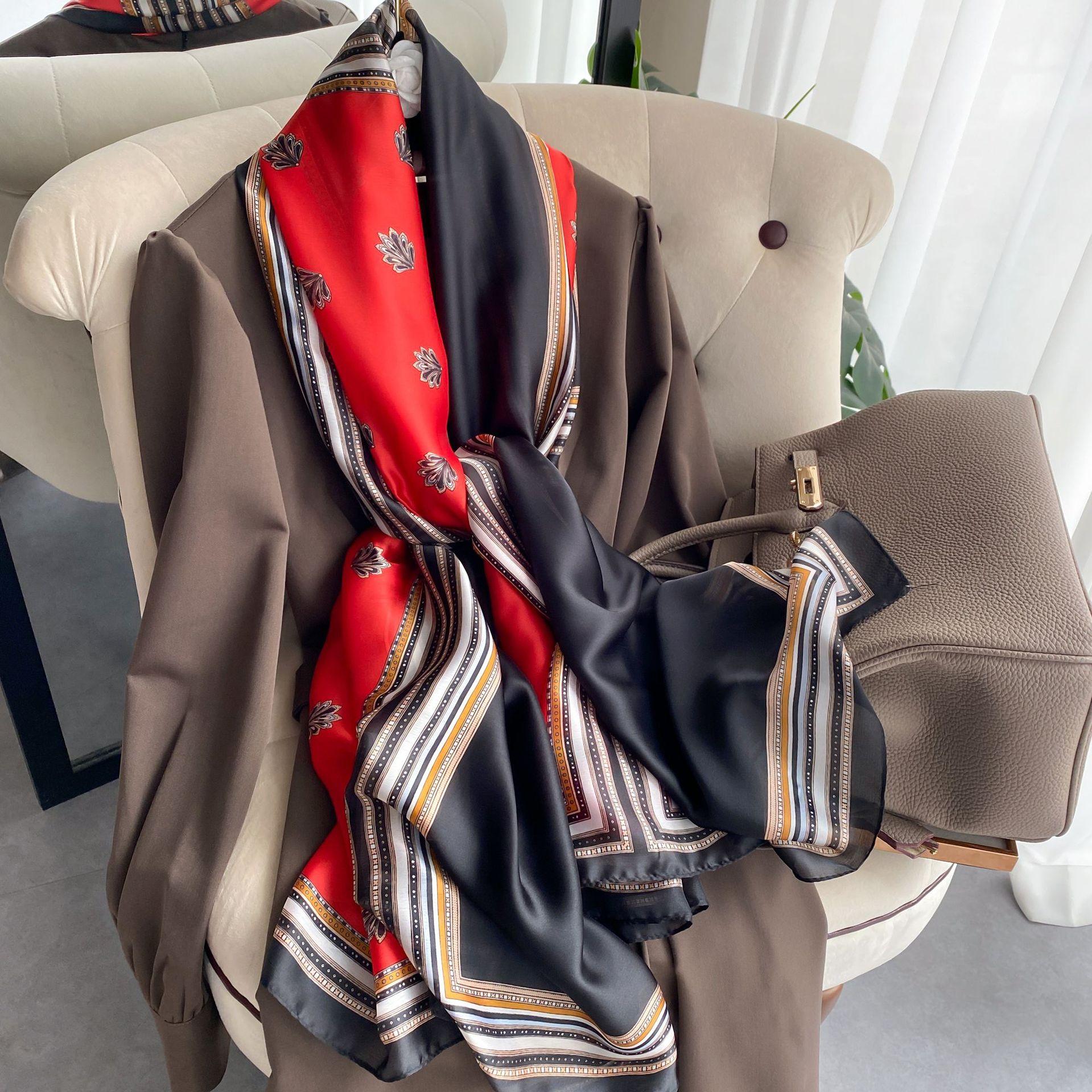 

Высококачественные роскошные шелковые шарфы, повязка на голову, шарфы, шейный шарф для женщин, шелковый шарф с цепочкой, женская декоративная шаль 180-90cm