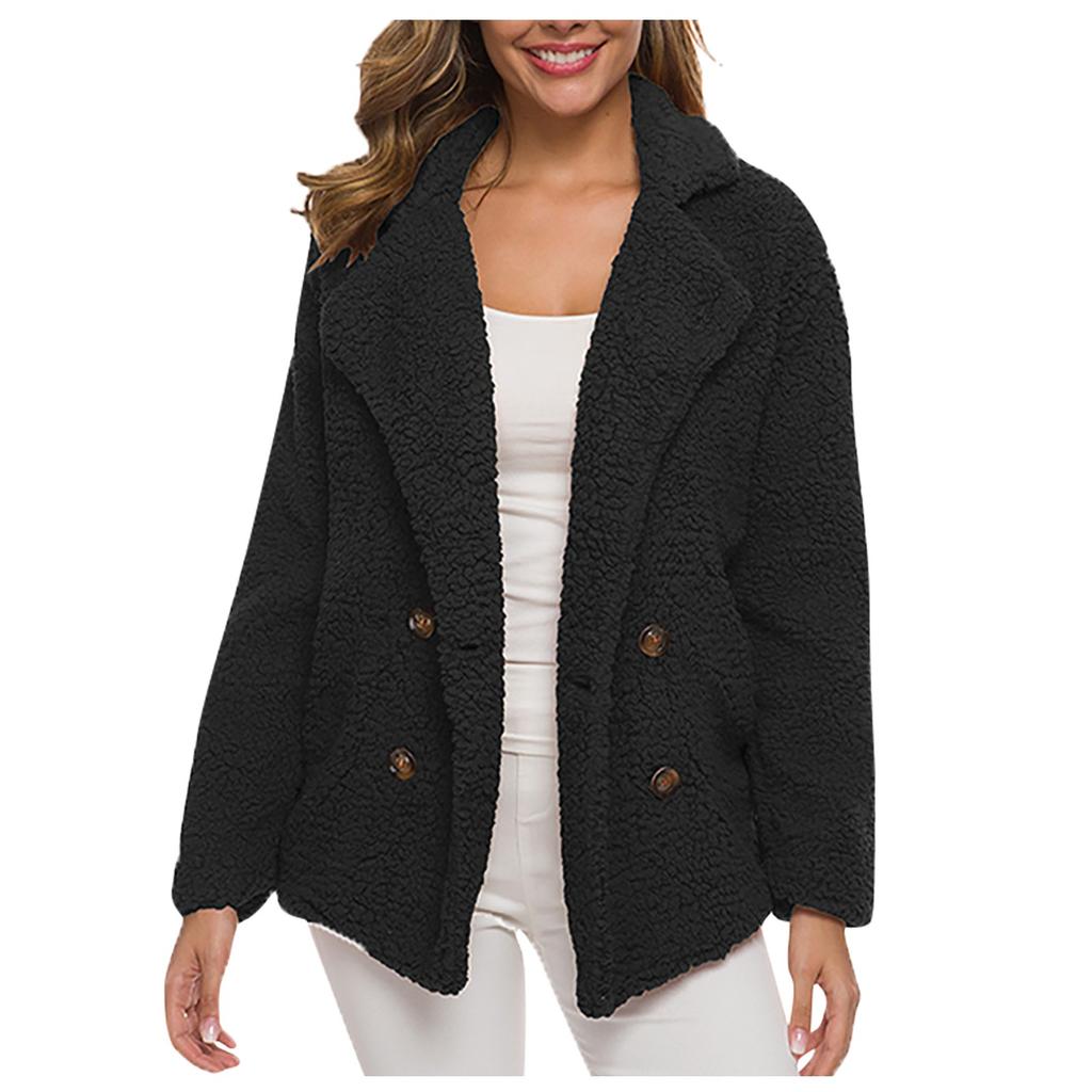 Damen Winter Casual gepolstert verdickt Anzug Kragen Knopf Lammwolle Jacke Strickjacke