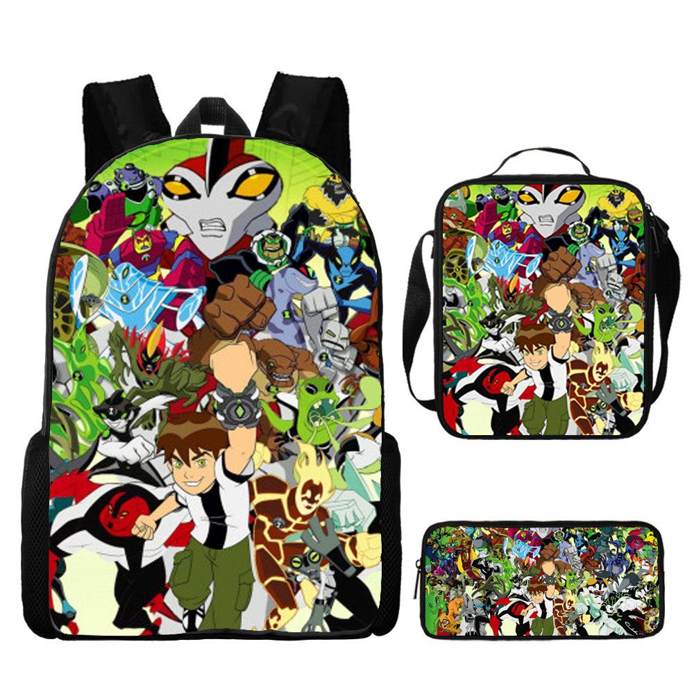 Less Hacker Backpack Ben 10 Student School Bag Anime Cartoon Backpack Lunch Bag Satchel Pencil Case