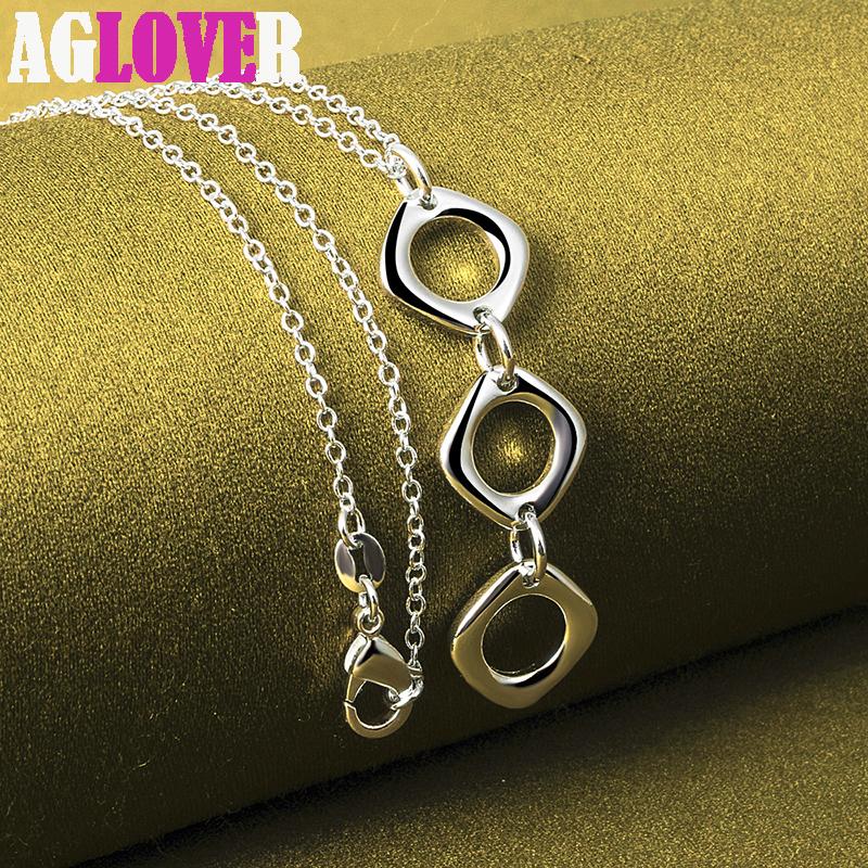Gioielli con collana con pendente rotondo quadrato geometrico in argento sterling 925